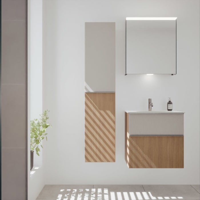 burgbad Fiumo 2.0 Mineralguss-Waschtisch mit Waschtischunterschrank 62 cm, mit Griff G0146