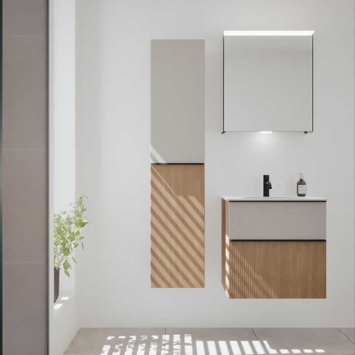 burgbad Fiumo 2.0 Mineralguss-Waschtisch mit Waschtischunterschrank 62 cm, mit Griff G0200