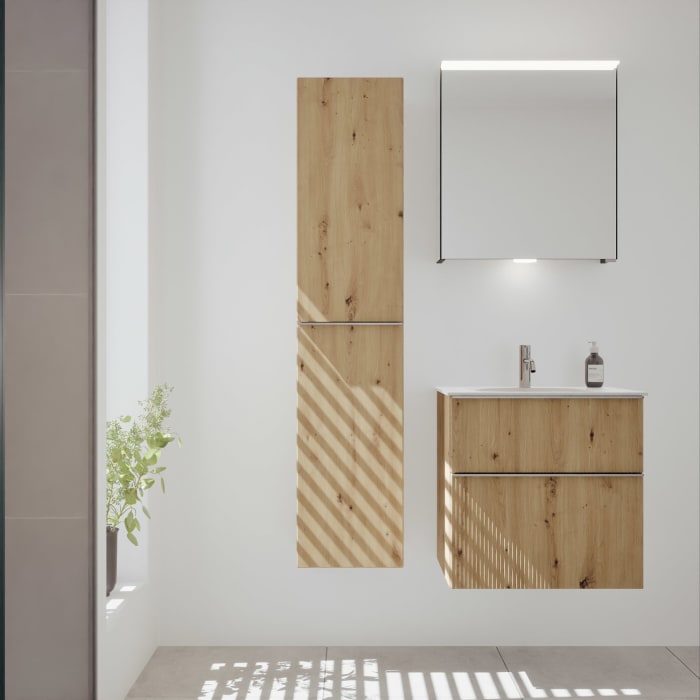 burgbad Fiumo 2.0 Mineralguss-Waschtisch mit Waschtischunterschrank 62 cm, mit Griff G0146