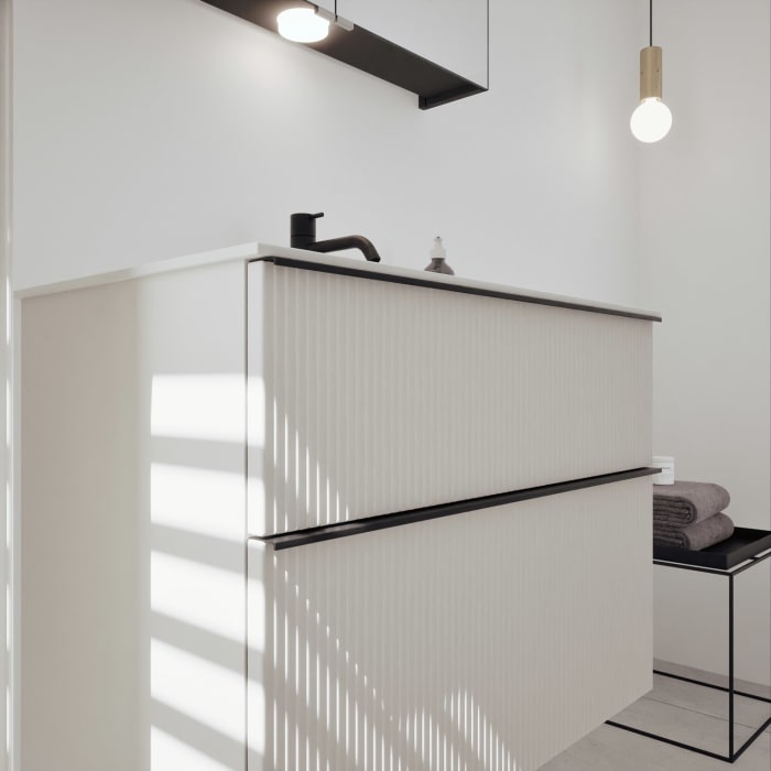 burgbad Fiumo 2.0 Mineralguss-Waschtisch mit Waschtischunterschrank 82 cm, mit Griff G0200