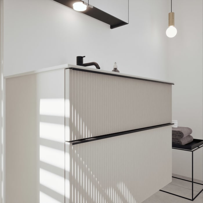 burgbad Fiumo 2.0 Mineralguss-Waschtisch mit Waschtischunterschrank 82 cm, mit Griff G0200