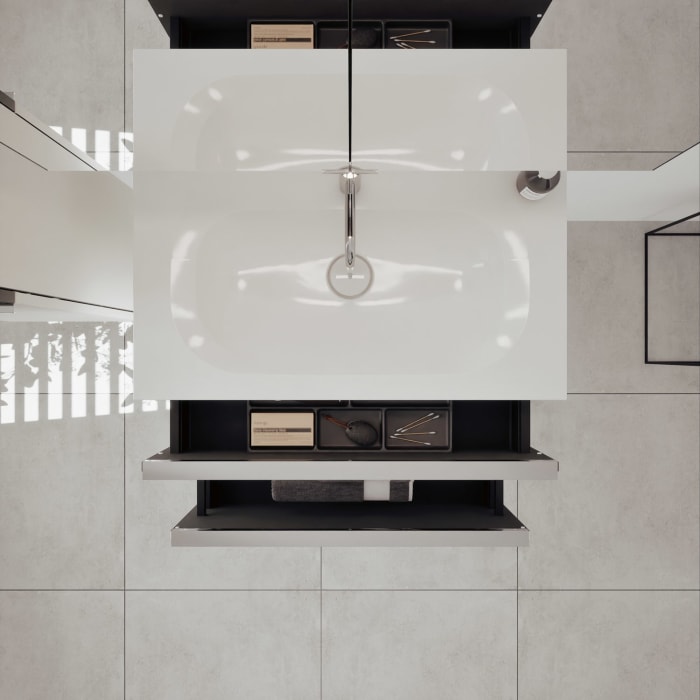 burgbad Fiumo 2.0 Mineralguss-Waschtisch mit Waschtischunterschrank 82 cm, mit Griff G0146