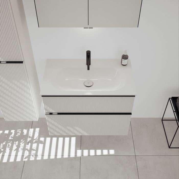 burgbad Fiumo 2.0 Mineralguss-Waschtisch mit Waschtischunterschrank 82 cm, mit Griff G0200