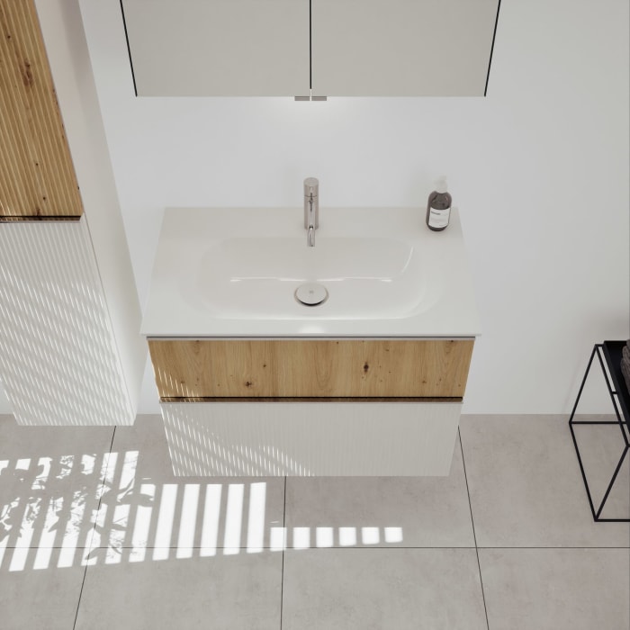 burgbad Fiumo 2.0 Mineralguss-Waschtisch mit Waschtischunterschrank 82 cm, mit Griff G0146