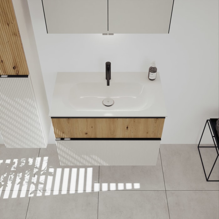 burgbad Fiumo 2.0 Mineralguss-Waschtisch mit Waschtischunterschrank 82 cm, mit Griff G0200