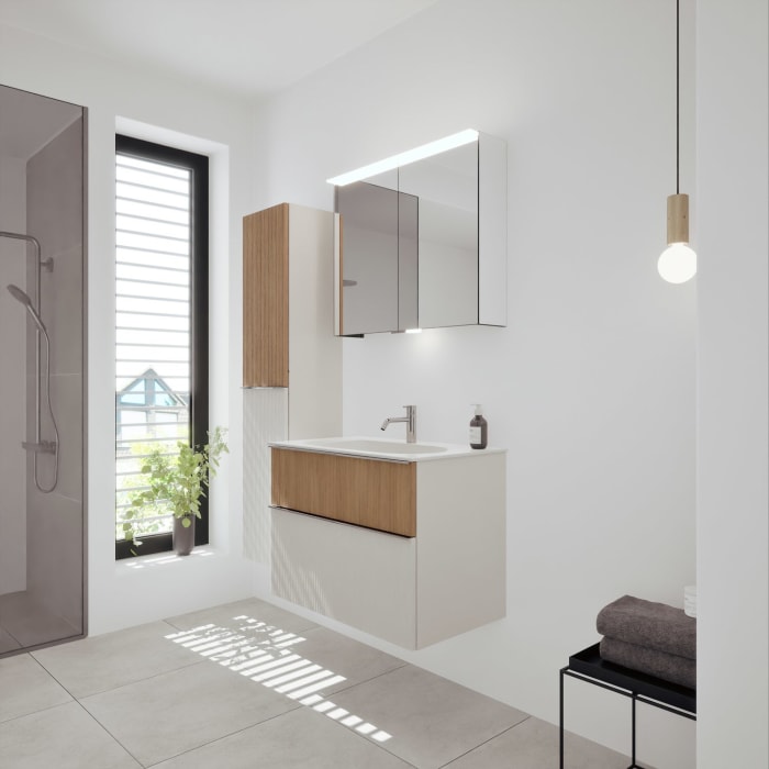 burgbad Fiumo 2.0 Mineralguss-Waschtisch mit Waschtischunterschrank 82 cm, mit Griff G0146