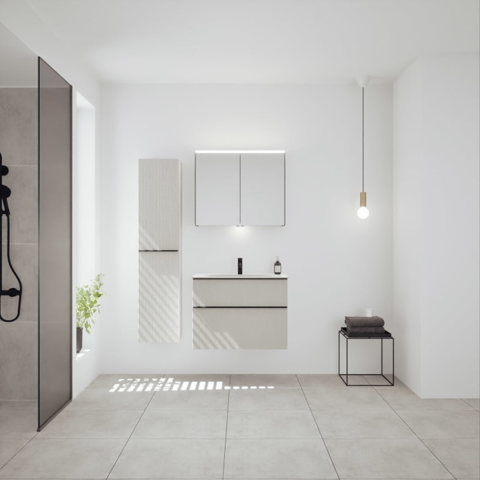 burgbad Fiumo 2.0 Mineralguss-Waschtisch mit Waschtischunterschrank 82 cm, mit Griff G0200