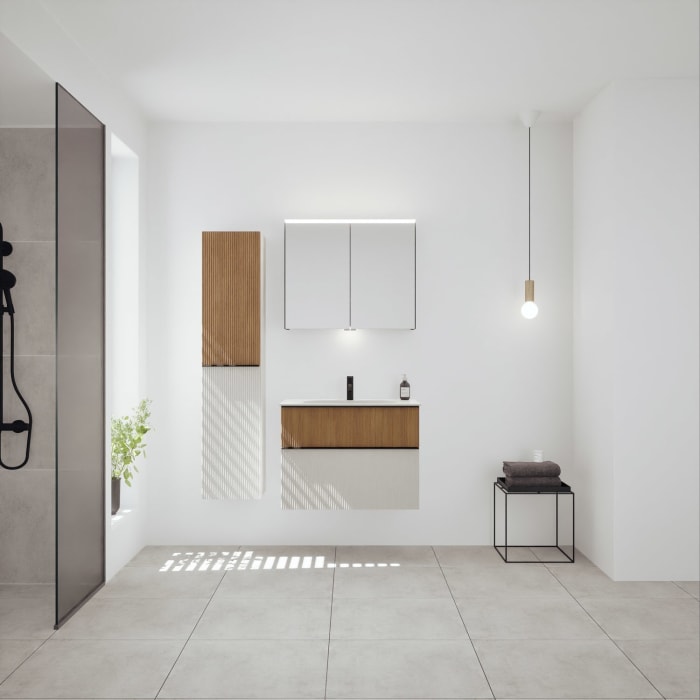 burgbad Fiumo 2.0 Mineralguss-Waschtisch mit Waschtischunterschrank 82 cm, mit Griff G0200