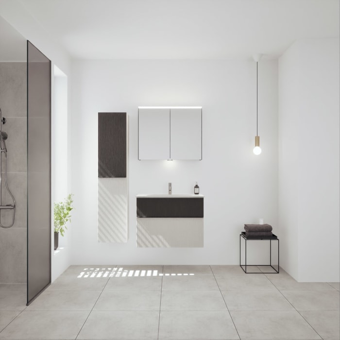 burgbad Fiumo 2.0 Mineralguss-Waschtisch mit Waschtischunterschrank 82 cm, mit Griff G0146