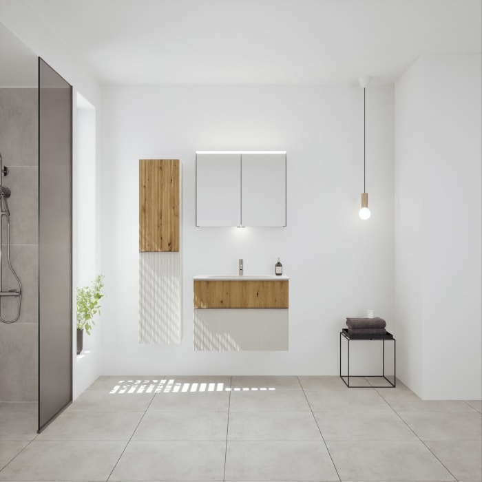 burgbad Fiumo 2.0 Mineralguss-Waschtisch mit Waschtischunterschrank 82 cm, mit Griff G0146