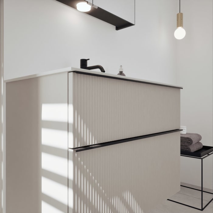 burgbad Fiumo 2.0 Mineralguss-Waschtisch mit Waschtischunterschrank 82 cm, mit Griff G0200