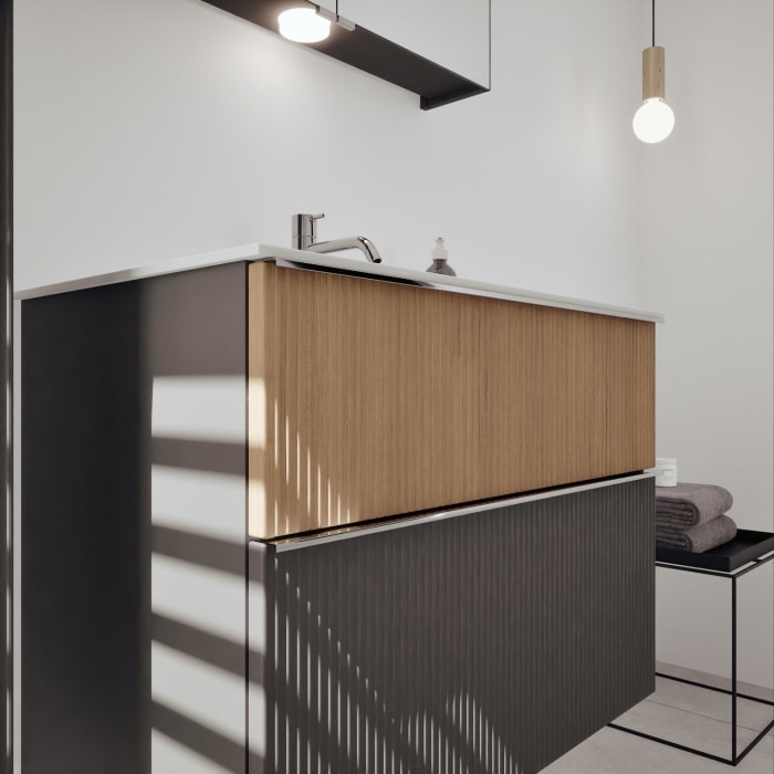 burgbad Fiumo 2.0 Mineralguss-Waschtisch mit Waschtischunterschrank 82 cm, mit Griff G0146