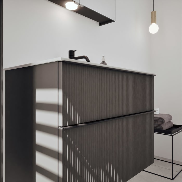 burgbad Fiumo 2.0 Mineralguss-Waschtisch mit Waschtischunterschrank 82 cm, mit Griff G0200