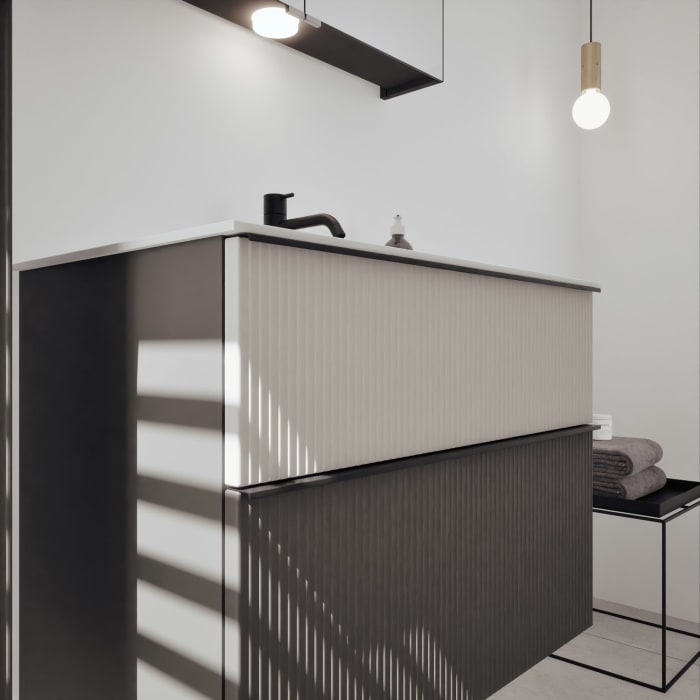 burgbad Fiumo 2.0 Mineralguss-Waschtisch mit Waschtischunterschrank 82 cm, mit Griff G0200