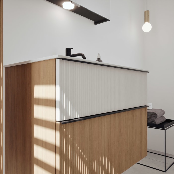 burgbad Fiumo 2.0 Mineralguss-Waschtisch mit Waschtischunterschrank 82 cm, mit Griff G0200