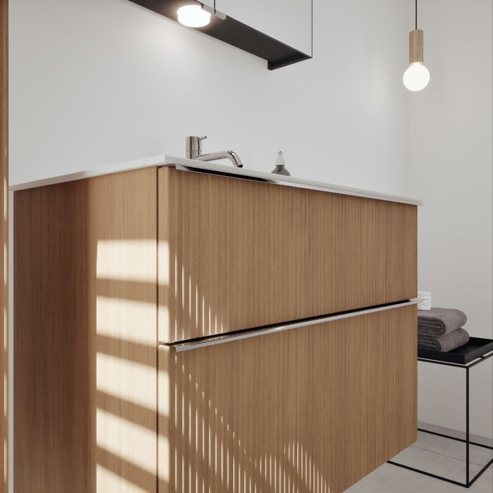 burgbad Fiumo 2.0 Mineralguss-Waschtisch mit Waschtischunterschrank 82 cm, mit Griff G0146