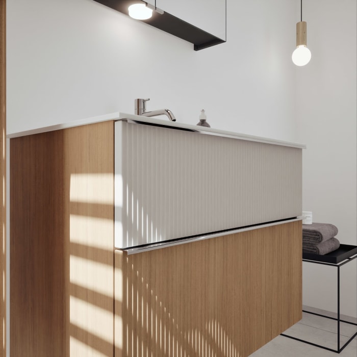 burgbad Fiumo 2.0 Mineralguss-Waschtisch mit Waschtischunterschrank 82 cm, mit Griff G0146