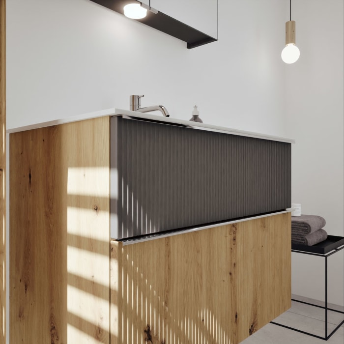 burgbad Fiumo 2.0 Mineralguss-Waschtisch mit Waschtischunterschrank 82 cm, mit Griff G0146