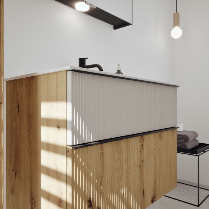 burgbad Fiumo 2.0 Mineralguss-Waschtisch mit Waschtischunterschrank 82 cm, mit Griff G0200