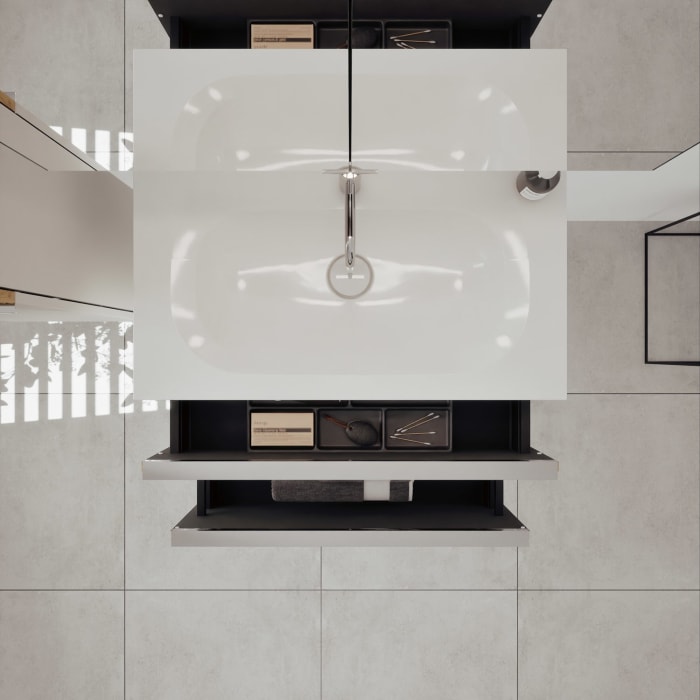 burgbad Fiumo 2.0 Mineralguss-Waschtisch mit Waschtischunterschrank 82 cm, mit Griff G0146