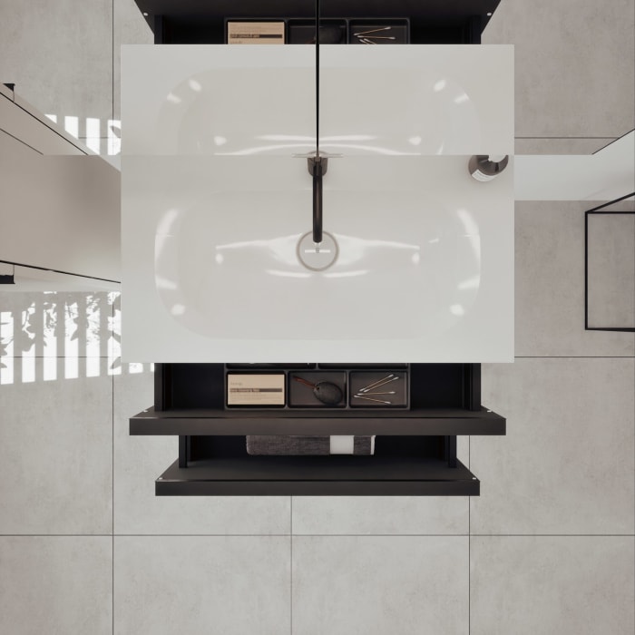 burgbad Fiumo 2.0 Mineralguss-Waschtisch mit Waschtischunterschrank 82 cm, mit Griff G0200