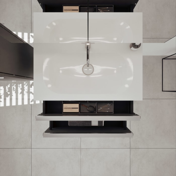 burgbad Fiumo 2.0 Mineralguss-Waschtisch mit Waschtischunterschrank 82 cm, mit Griff G0146