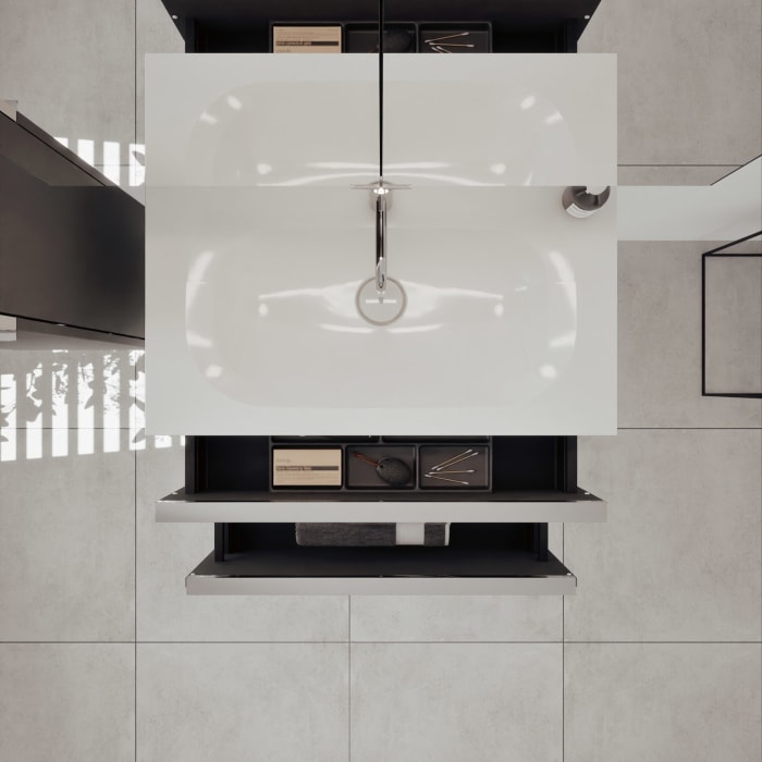 burgbad Fiumo 2.0 Mineralguss-Waschtisch mit Waschtischunterschrank 82 cm, mit Griff G0146