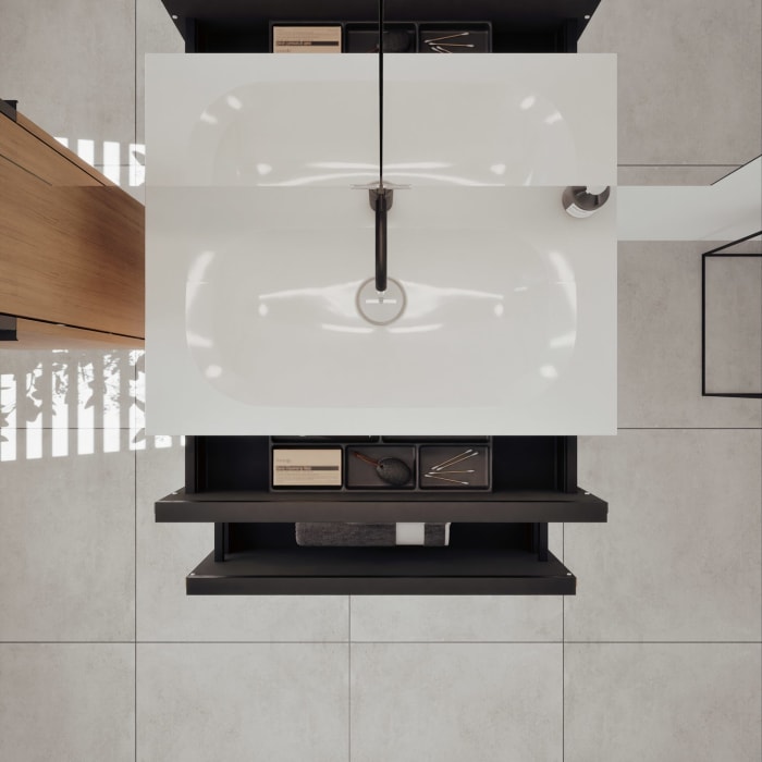 burgbad Fiumo 2.0 Mineralguss-Waschtisch mit Waschtischunterschrank 82 cm, mit Griff G0200