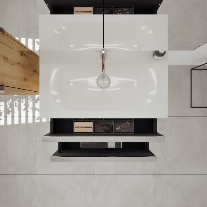 burgbad Fiumo 2.0 Mineralguss-Waschtisch mit Waschtischunterschrank 82 cm, mit Griff G0146