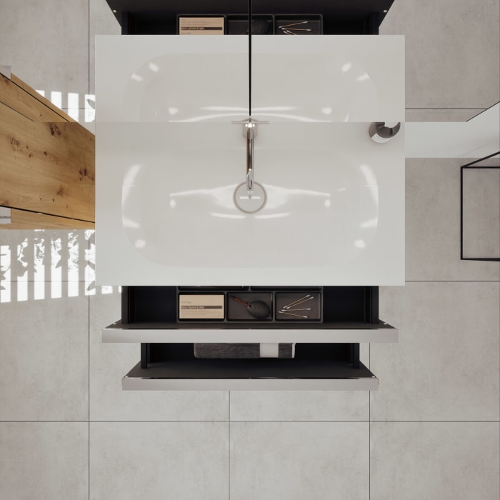 burgbad Fiumo 2.0 Mineralguss-Waschtisch mit Waschtischunterschrank 82 cm, mit Griff G0146