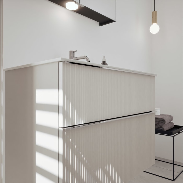 burgbad Fiumo 2.0 Mineralguss-Waschtisch mit Waschtischunterschrank 82 cm, mit Griff G0146