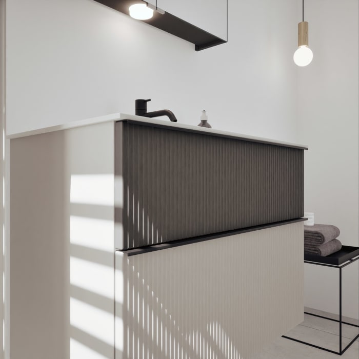 burgbad Fiumo 2.0 Mineralguss-Waschtisch mit Waschtischunterschrank 82 cm, mit Griff G0200