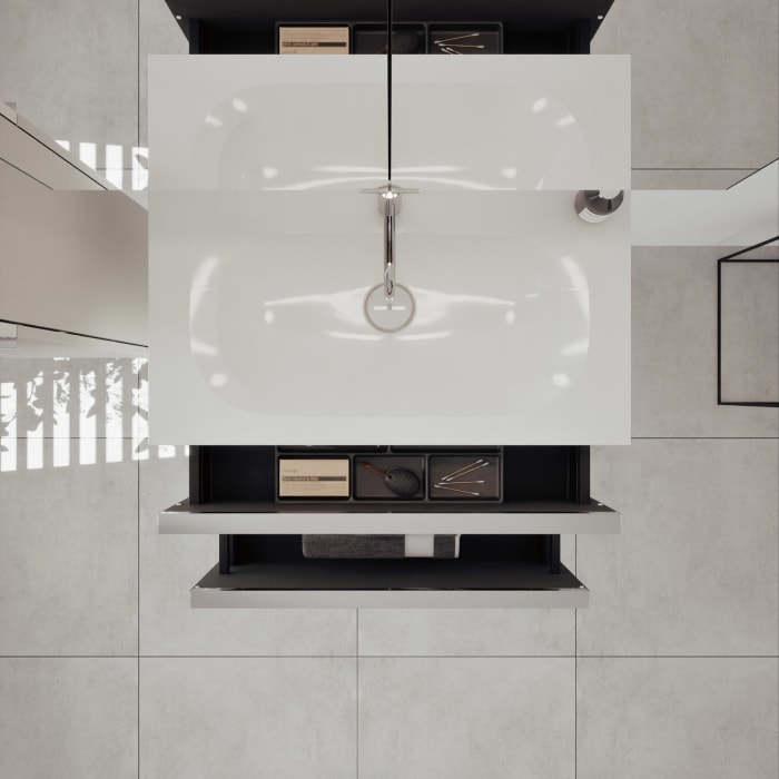 burgbad Fiumo 2.0 Mineralguss-Waschtisch mit Waschtischunterschrank 82 cm, mit Griff G0146