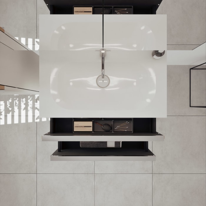 burgbad Fiumo 2.0 Mineralguss-Waschtisch mit Waschtischunterschrank 82 cm, mit Griff G0146