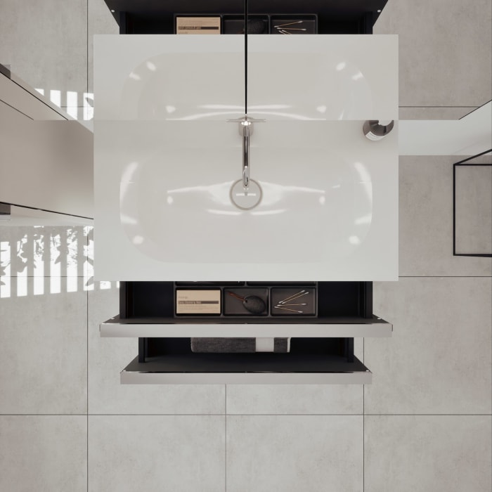 burgbad Fiumo 2.0 Mineralguss-Waschtisch mit Waschtischunterschrank 82 cm, mit Griff G0146