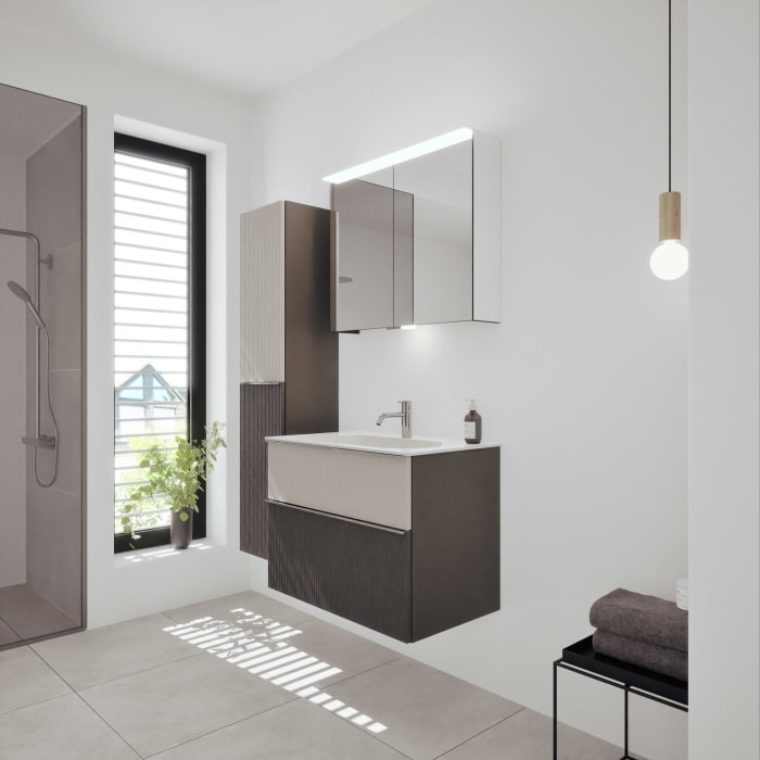 burgbad Fiumo 2.0 Mineralguss-Waschtisch mit Waschtischunterschrank 82 cm, mit Griff G0146