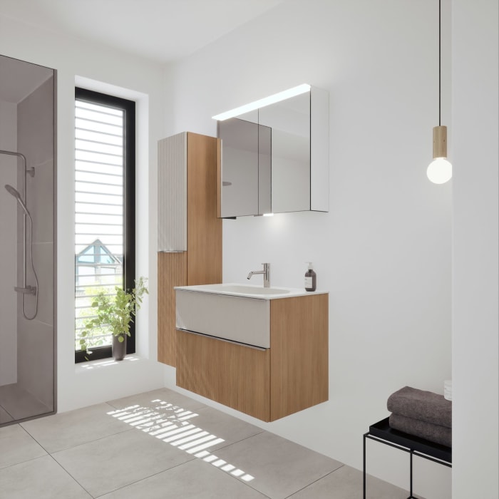 burgbad Fiumo 2.0 Mineralguss-Waschtisch mit Waschtischunterschrank 82 cm, mit Griff G0146