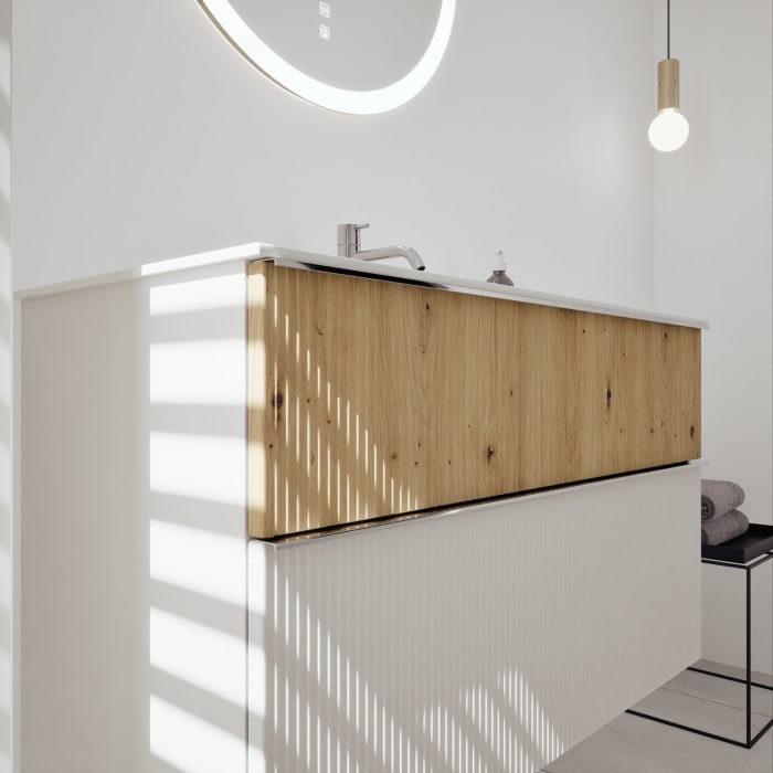 burgbad Fiumo 2.0 Mineralguss-Waschtisch mit Waschtischunterschrank 102 cm, mit Griff G0146