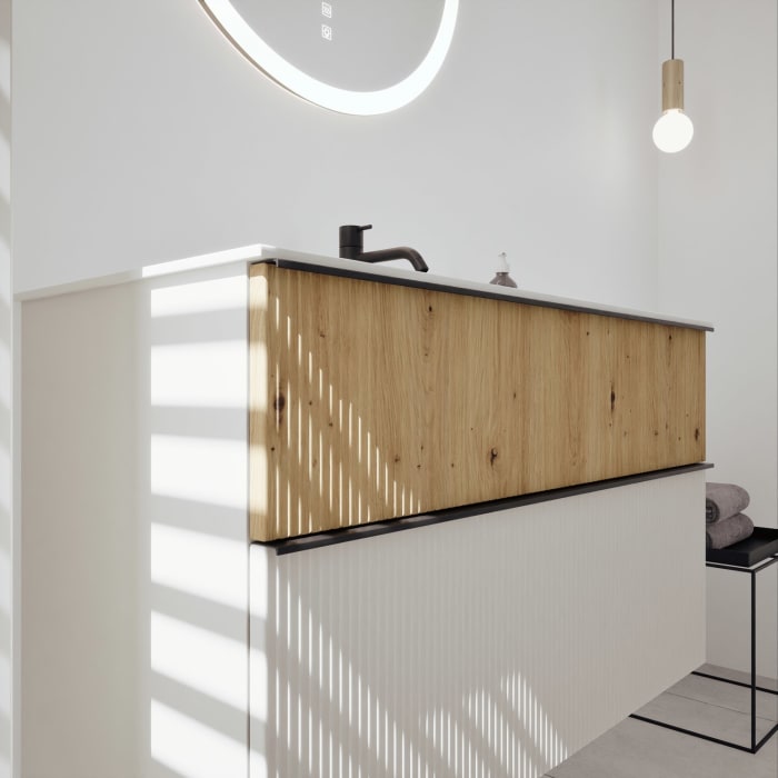 burgbad Fiumo 2.0 Mineralguss-Waschtisch mit Waschtischunterschrank 102 cm, mit Griff G0200