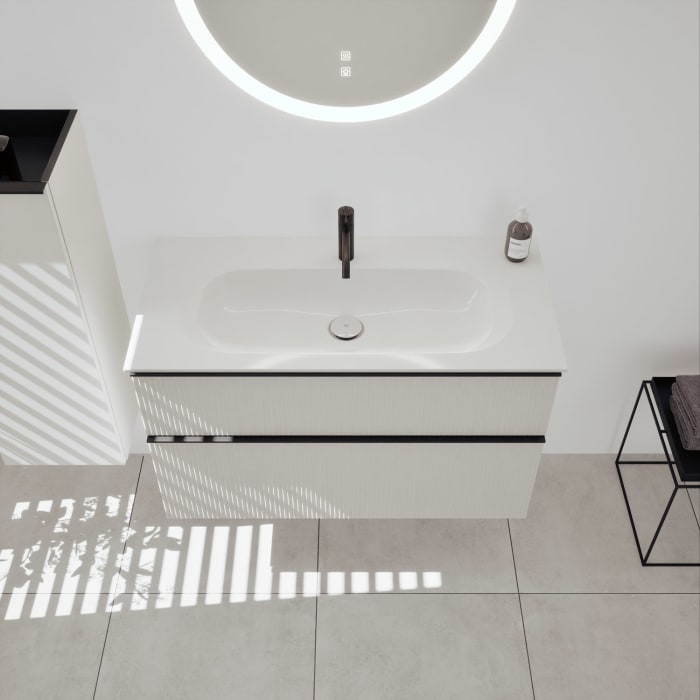 burgbad Fiumo 2.0 Mineralguss-Waschtisch mit Waschtischunterschrank 102 cm, mit Griff G0200