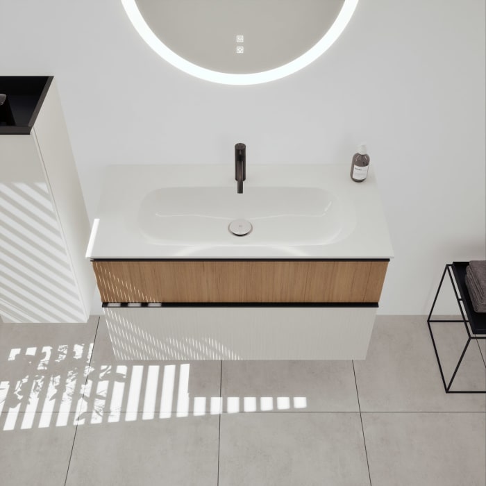 burgbad Fiumo 2.0 Mineralguss-Waschtisch mit Waschtischunterschrank 102 cm, mit Griff G0200