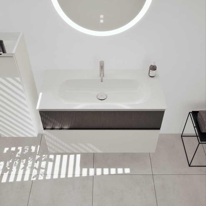 burgbad Fiumo 2.0 Mineralguss-Waschtisch mit Waschtischunterschrank 102 cm, mit Griff G0146