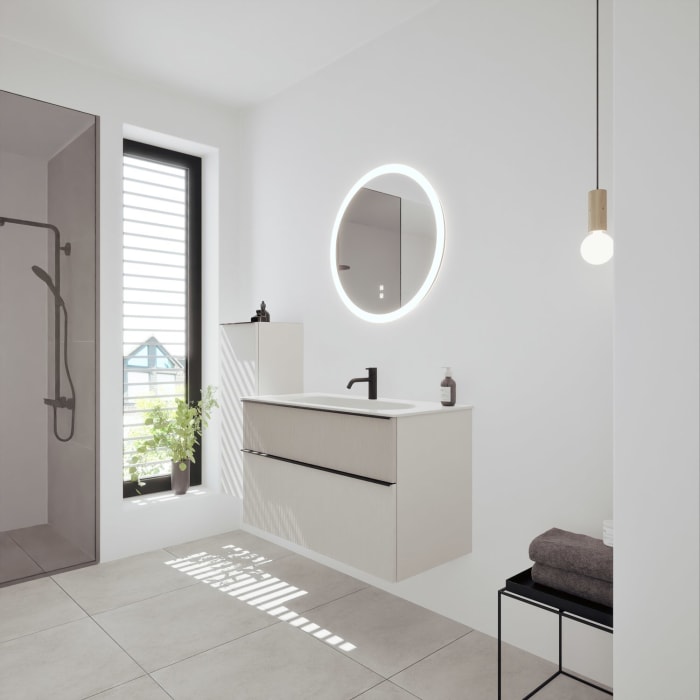 burgbad Fiumo 2.0 Mineralguss-Waschtisch mit Waschtischunterschrank 102 cm, mit Griff G0200