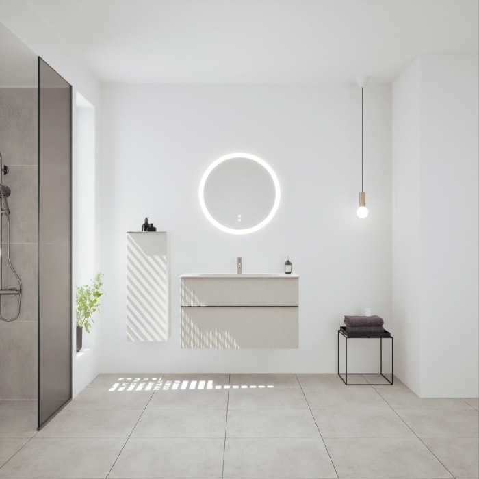 burgbad Fiumo 2.0 Mineralguss-Waschtisch mit Waschtischunterschrank 102 cm, mit Griff G0146