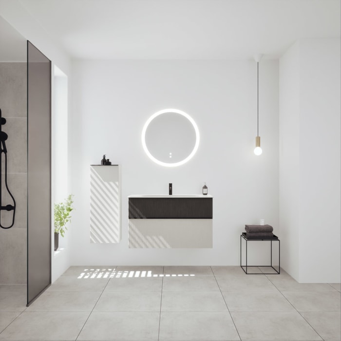 burgbad Fiumo 2.0 Mineralguss-Waschtisch mit Waschtischunterschrank 102 cm, mit Griff G0200