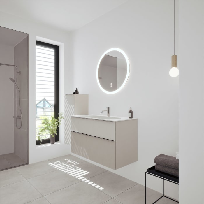 burgbad Fiumo 2.0 Mineralguss-Waschtisch mit Waschtischunterschrank 102 cm, mit Griff G0146