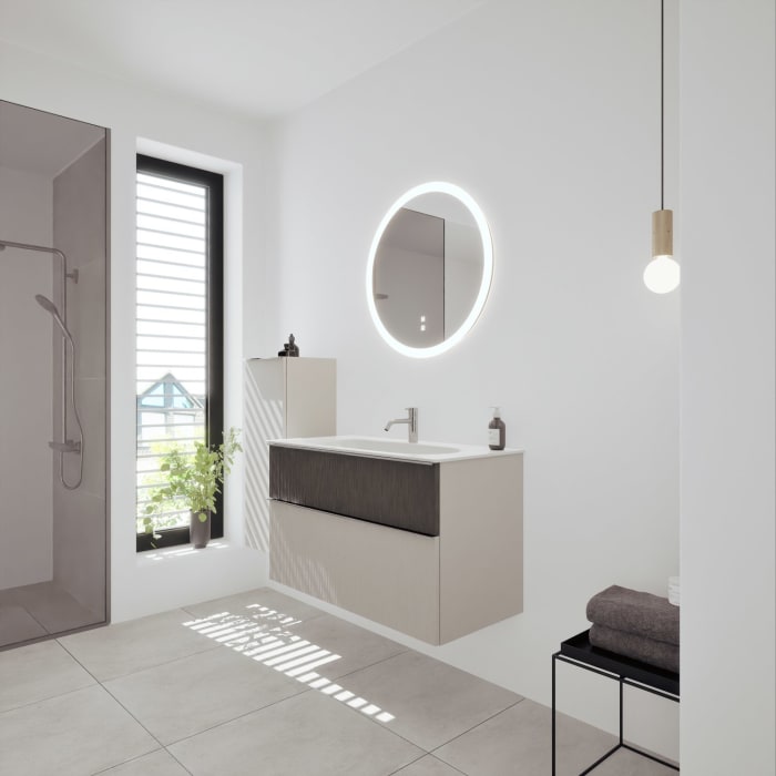 burgbad Fiumo 2.0 Mineralguss-Waschtisch mit Waschtischunterschrank 102 cm, mit Griff G0146