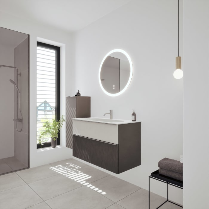 burgbad Fiumo 2.0 Mineralguss-Waschtisch mit Waschtischunterschrank 102 cm, mit Griff G0146