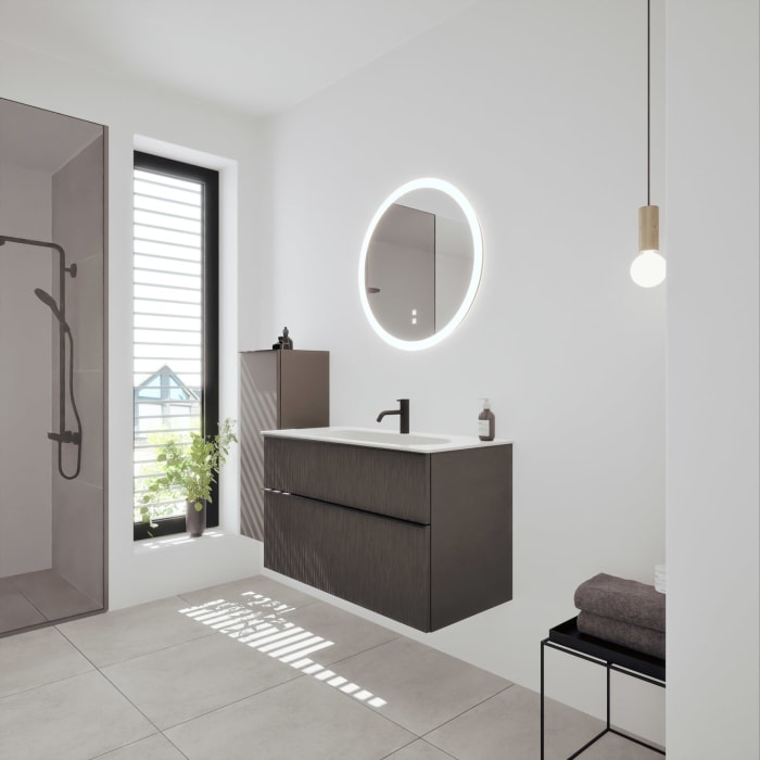 burgbad Fiumo 2.0 Mineralguss-Waschtisch mit Waschtischunterschrank 102 cm, mit Griff G0200