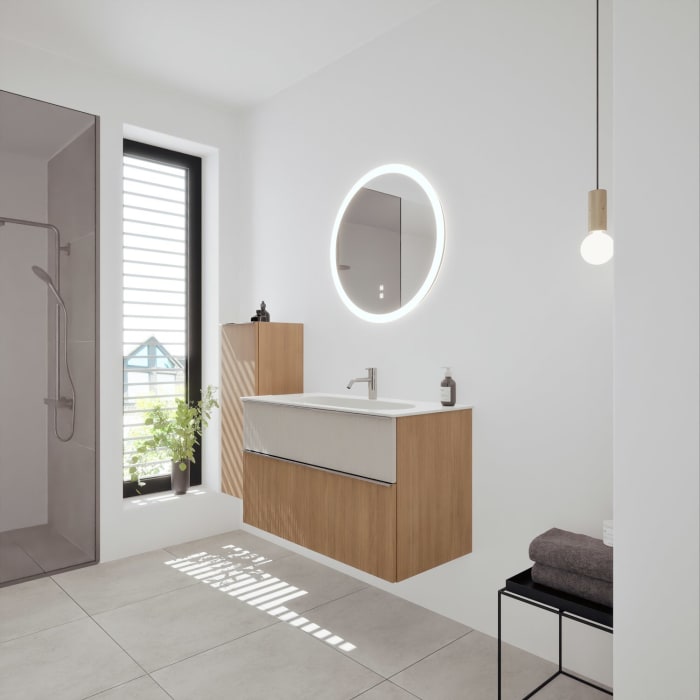 burgbad Fiumo 2.0 Mineralguss-Waschtisch mit Waschtischunterschrank 102 cm, mit Griff G0146